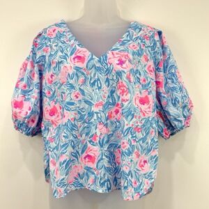 Lilly Pulitzer Top Women's M‎ Floral Ivee Cottagecore Beachy Coastal Peasant